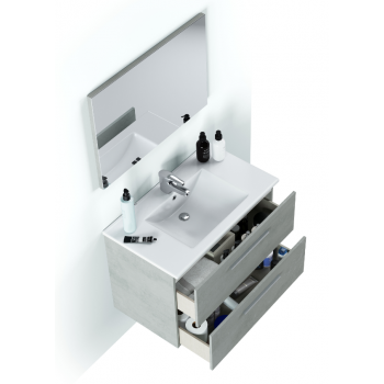 Badezimmerschrank auf dem boden Aktivia 80 cm Glänzend weiß mit spiegel