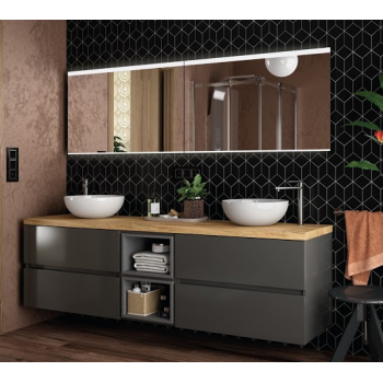 Aufgehängt Badezimmerschrank 200 cm glänzend grau mit spiegel