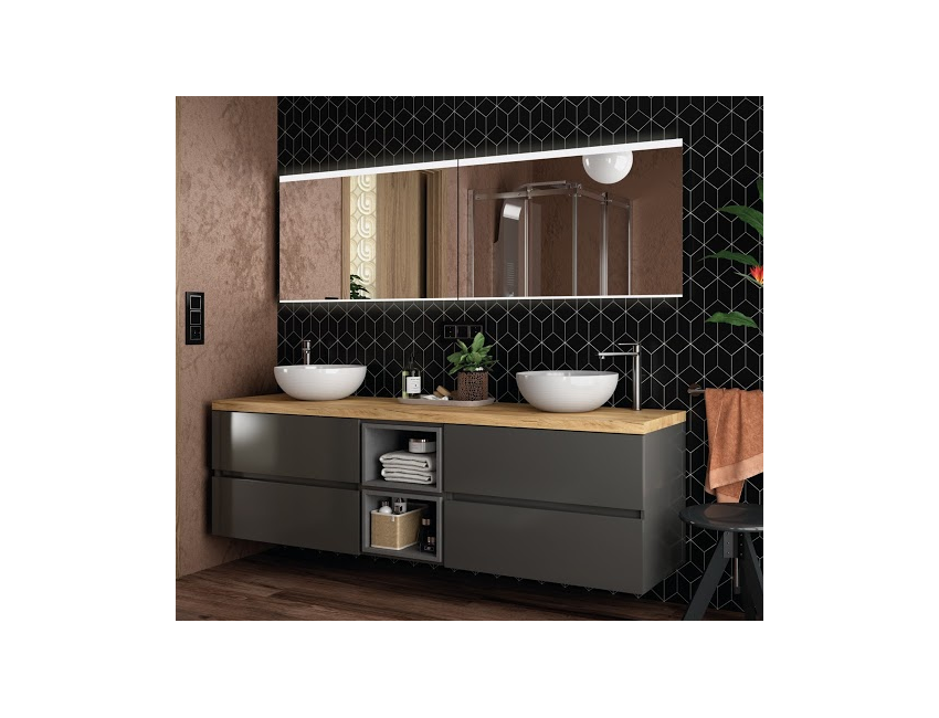 Aufgehängt Badezimmerschrank 200 cm glänzend grau mit spiegel