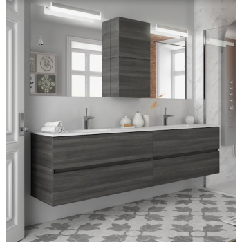 Aufgehängt Badezimmerschrank 200 cm glänzend grau mit spiegel