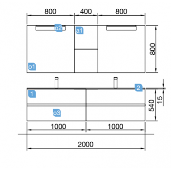Mobile bagno sospeso 200 cm alsazia con specchio