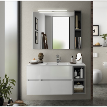 Mobile bagno sospeso 110 cm bianco lucido con specchio