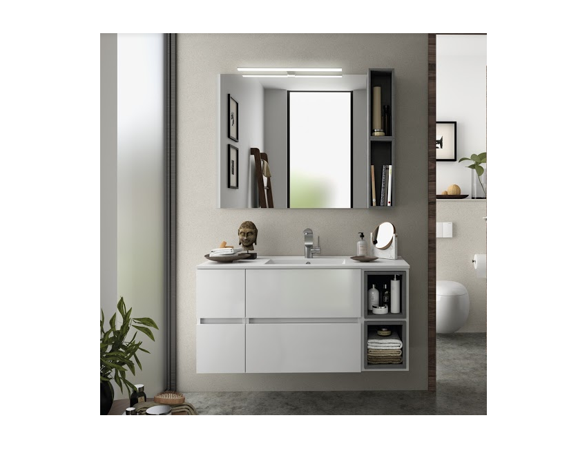 Mobile bagno sospeso 110 cm bianco lucido con specchio