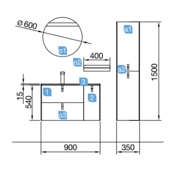 Aufgehängt Badezimmerschrank 90 cm anthrazit opak mit spiegel