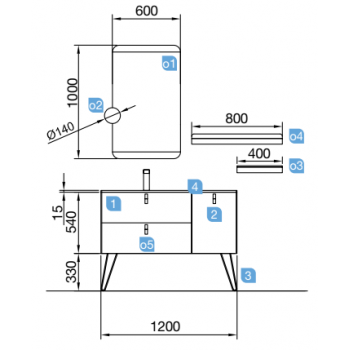 Mobile bagno a terra 120 cm verde acido con specchio
