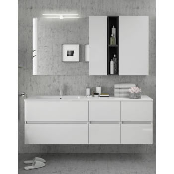 Mobile bagno sospeso 160 cm bianco lucido con specchio