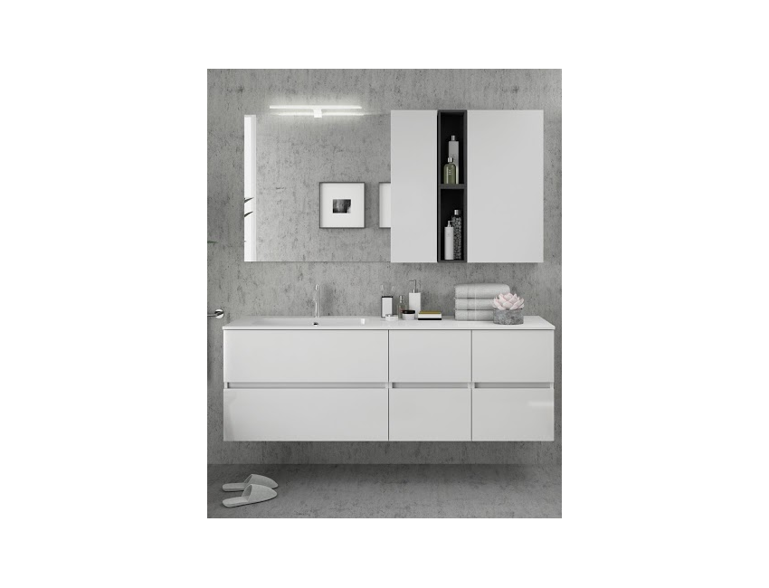 Mobile bagno sospeso 160 cm bianco lucido con specchio