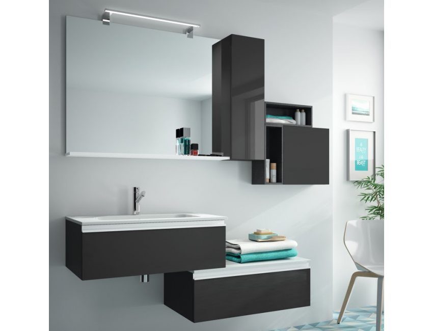 Mobile bagno sospeso 140 cm grigio lucido con specchio