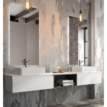 Mobile bagno sospeso 220 cm bianco lucido con specchio