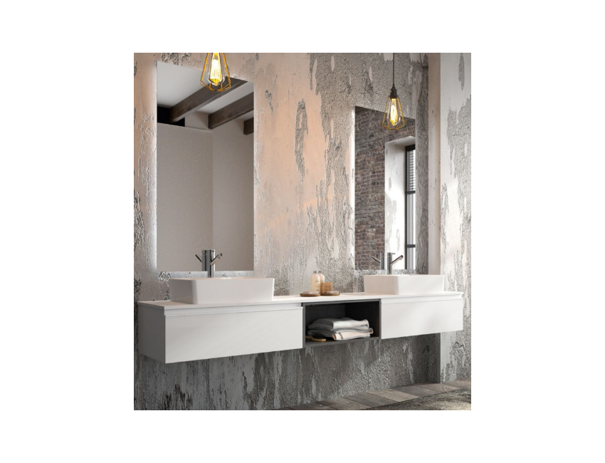 Mobile bagno sospeso 220 cm bianco lucido con specchio