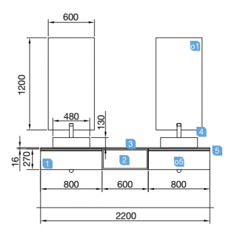 Mobile bagno sospeso 220 cm bianco lucido con specchio
