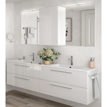 Mobile bagno sospeso 200 cm bianco lucido con specchio