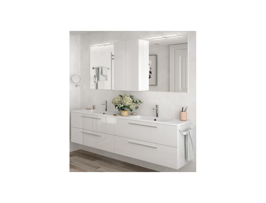 Mobile bagno sospeso 200 cm bianco lucido con specchio