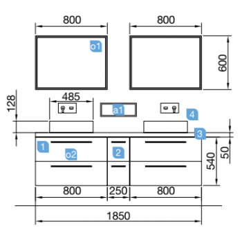Mobile bagno sospeso 185 cm color alsazia con specchio