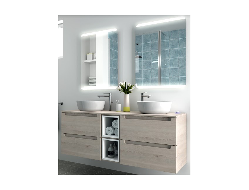 Mobile bagno sospeso 145 cm colore naturale con specchio