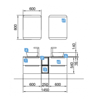 Mobile bagno sospeso 145 cm colore naturale con specchio