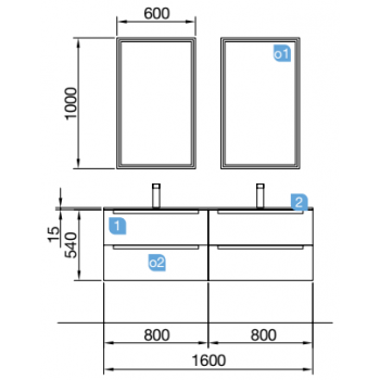 Mobile bagno sospeso 160 cm colore naturale con specchio