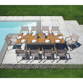 Tavolo Cortina allungabile 165x100 cm in alluminio satinato e legno teak