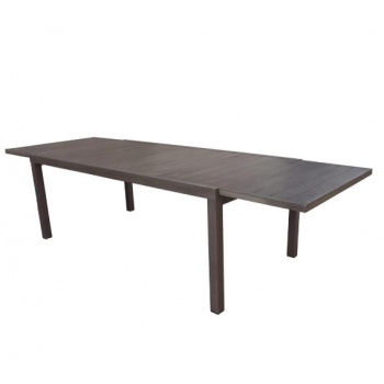 Tisch Cortina ausziehbar 165x100 cm aus satiniertem Aluminium und Teakholz