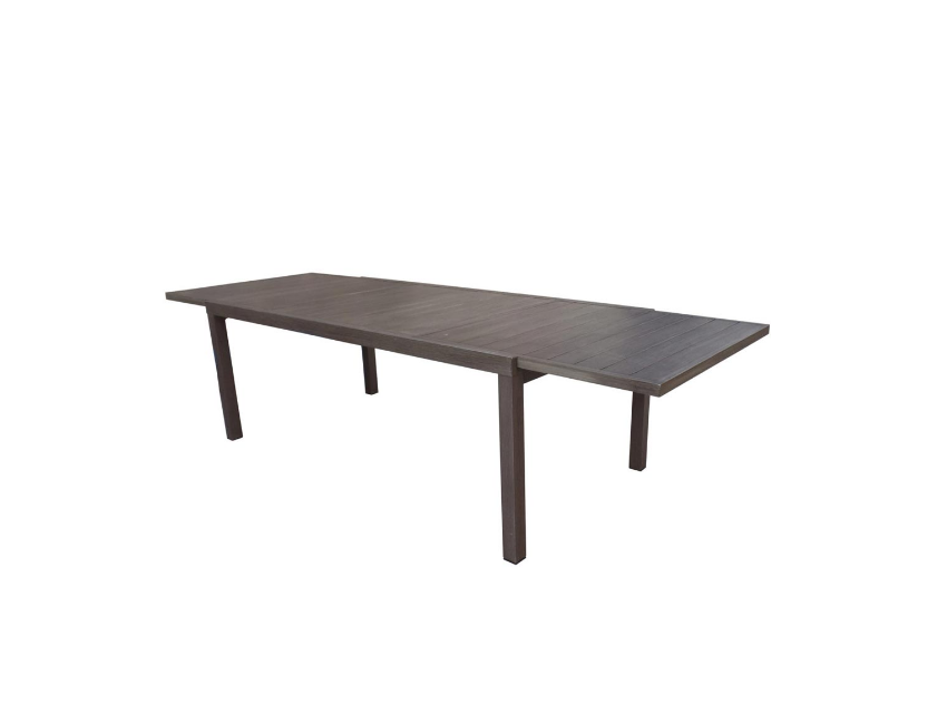 Tisch Cortina ausziehbar 165x100 cm aus satiniertem Aluminium und Teakholz