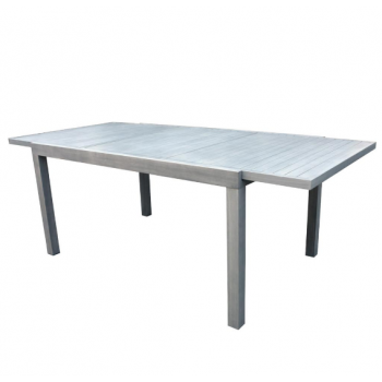 Tisch Cortina ausziehbar 165x100 cm aus satiniertem Aluminium und Teakholz