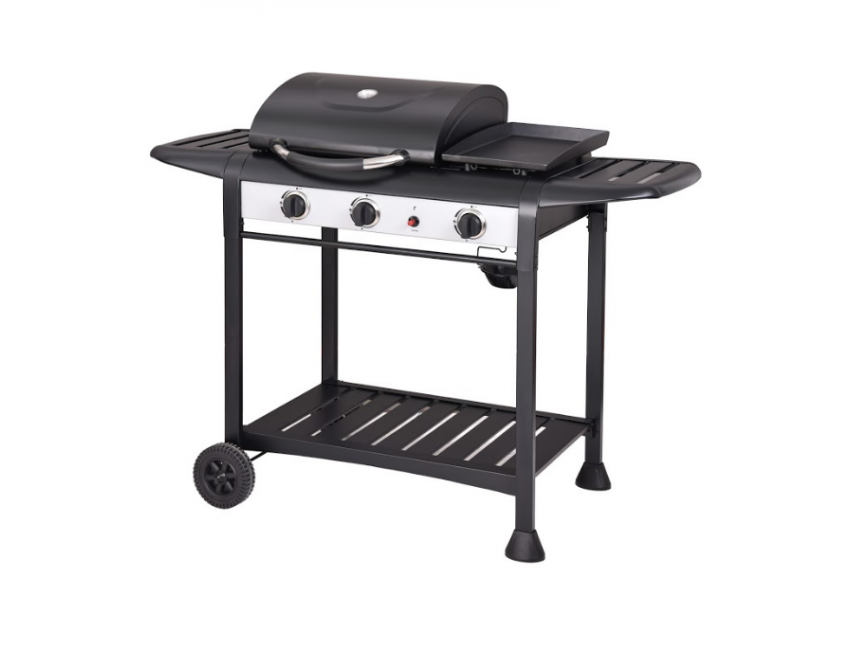 BARBECUE A GAS MOBILETTO CON RUOTE FORNO TERMOMETRO 4 BRUCIATORI PIEZO RACCOGLITORE OLIO 4F DELUXE