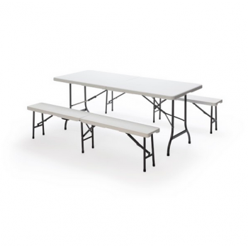 SET BIRRERIA GIARDINO TAVOLO 2 PANCHE PIANO IN LEGNO NATURALE STRUTTURA IN FERRO ESTERNO ARREDO