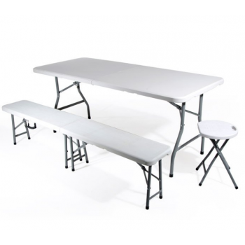 Tavolo set birreria pieghevole in HDPE bianco