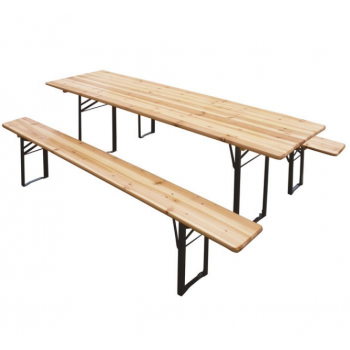 SET BIRRERIA GIARDINO TAVOLO 2 PANCHE PIANO IN LEGNO NATURALE STRUTTURA IN FERRO ESTERNO ARREDO