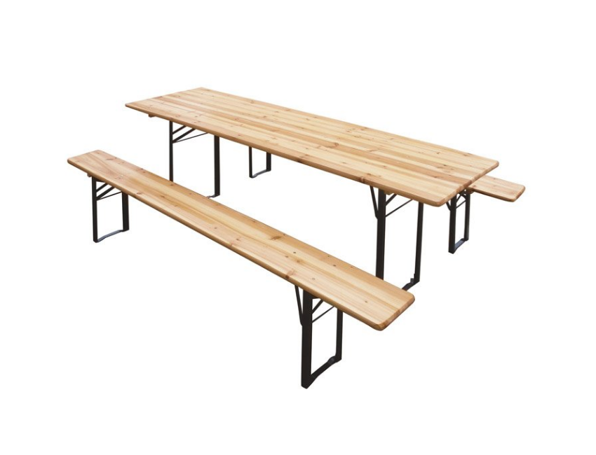 SET BIRRERIA GIARDINO TAVOLO 2 PANCHE PIANO IN LEGNO NATURALE STRUTTURA IN FERRO ESTERNO ARREDO