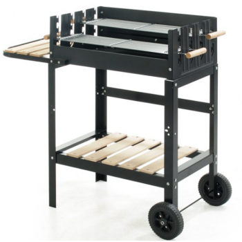 Barbecue a carbonella in acciaio con carrello e ripiano laterale