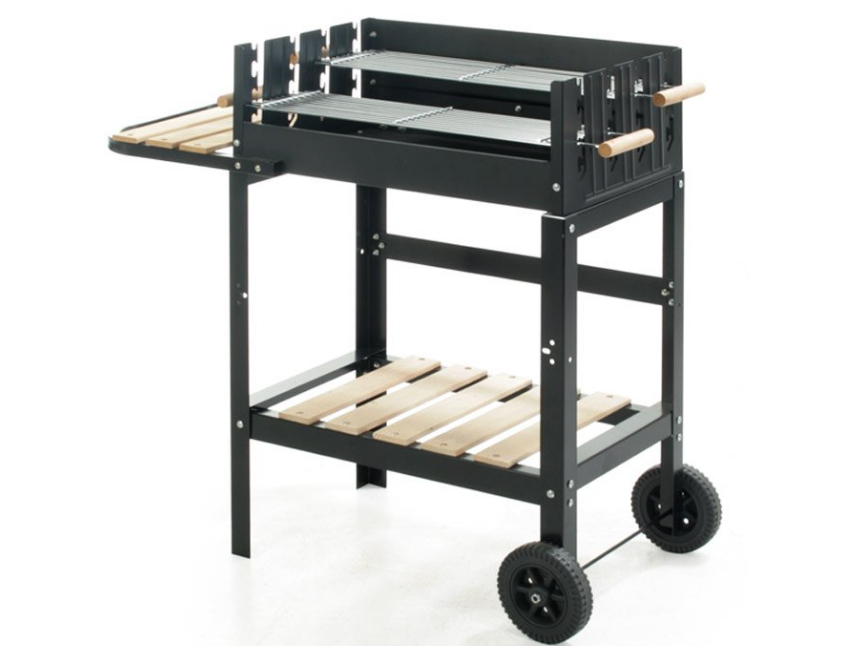 Barbecue a carbonella in acciaio con carrello e ripiano laterale