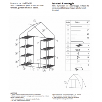 Serra a casetta 8 ripiani in metallo con telo PVC