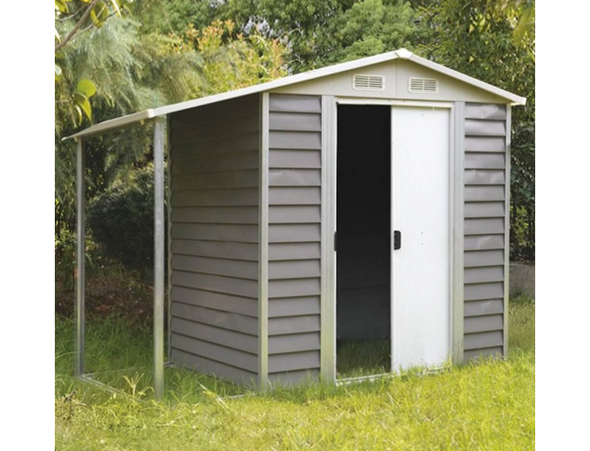 Box casetta Cottage in lamiera grigio con tettoia