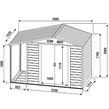 Box casetta Cottage in lamiera grigio con tettoia