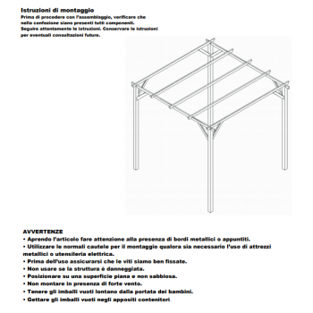 Gazebo pergola 3x3 m in legno impregnato senza copertura