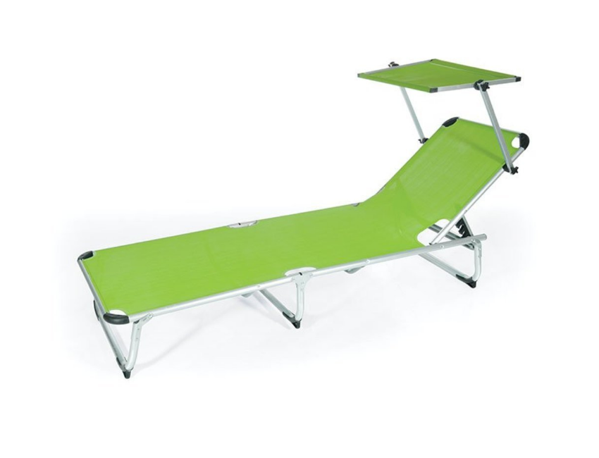 Lettino Viareggio verde in alluminio con parasole