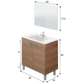Mobile bagno a terra 80 cm Noce con specchio