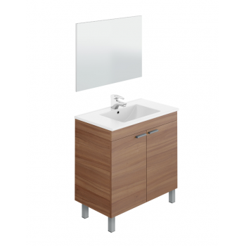 Mobile bagno a terra 80 cm Noce con specchio