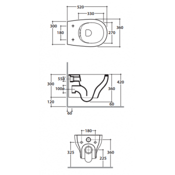 Globo Hängende Toilette 36x52 cm aus Vitreous China Grace GL-GRS02.BI