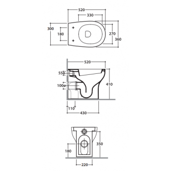 Globo Hängende Toilette 36x52 cm aus Vitreous China Grace GL-GRS02.BI