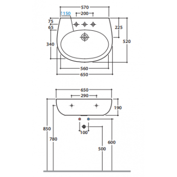 Globo Lavabo sospeso 65x52 cm in Vitreous China Grace GL-GR065.BI