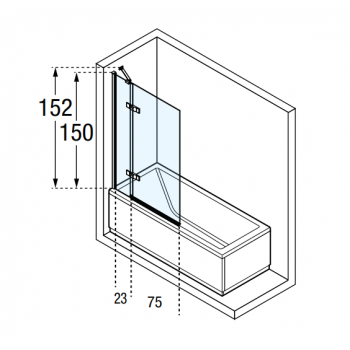 Novellini parete sopravasca Gala 3V con un anta fissa ed una girevole a 90°