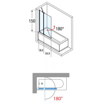 Novellini parete sopravasca Kuadra 3V con un'anta fissa ed una girevole a 180°