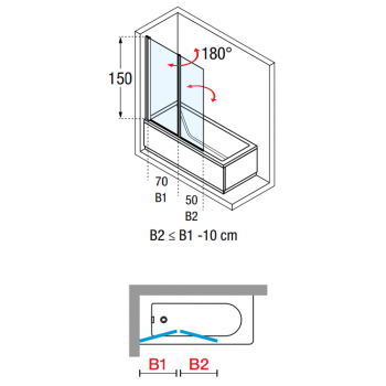 Novellini parete sopravasca Kuadra 3V con un'anta fissa ed una girevole a 180°