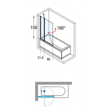 Novellini parete sopravasca Kuadra 3V con un'anta fissa ed una girevole a 180°