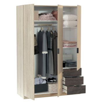 Armadio 180 cm Rovere chiaro e Ossido con tre ante e tre cassetti