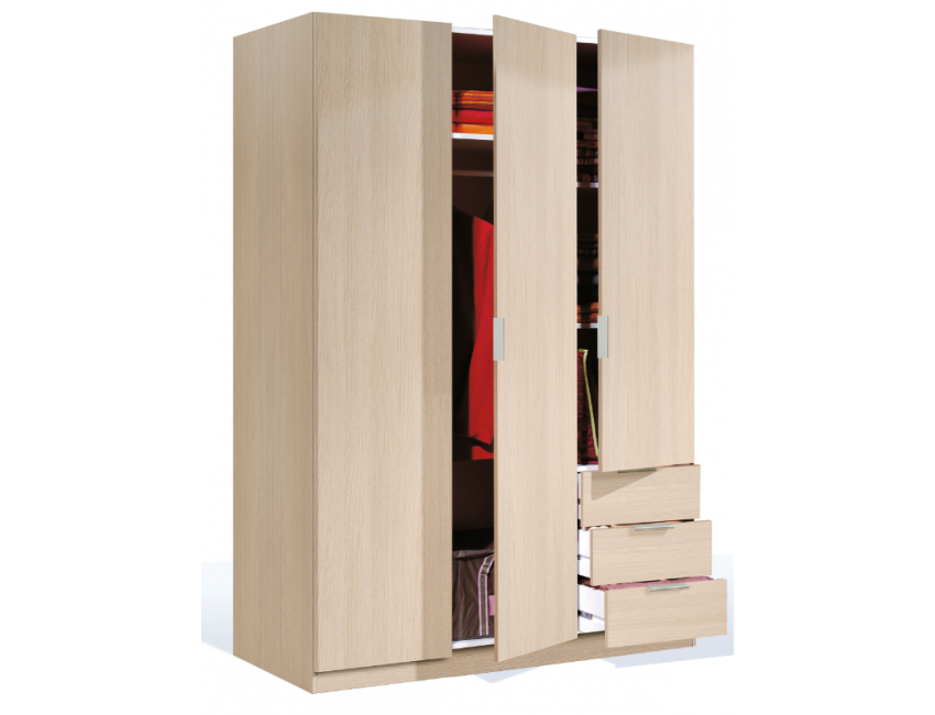 Armadio 180 cm Rovere chiaro con tre ante e tre cassetti