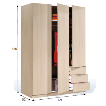 Armadio 180 cm Rovere chiaro con tre ante e tre cassetti