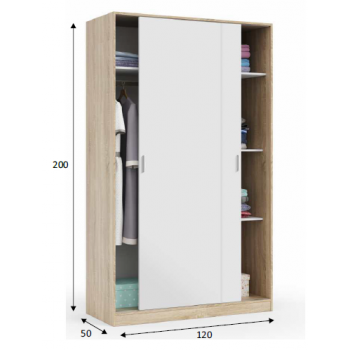 Armadio 200 cm Bianco lucido con due ante scorrevoli